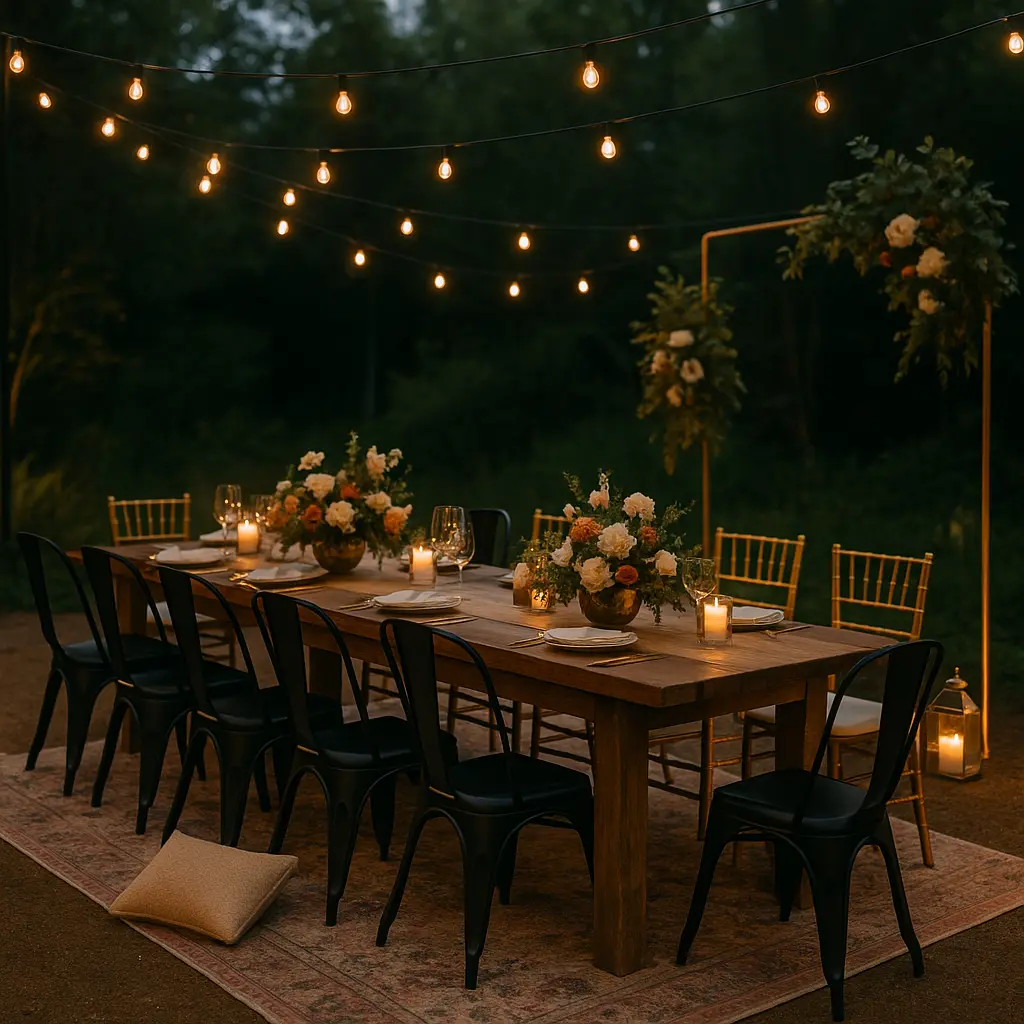 nighttime wedding lighting